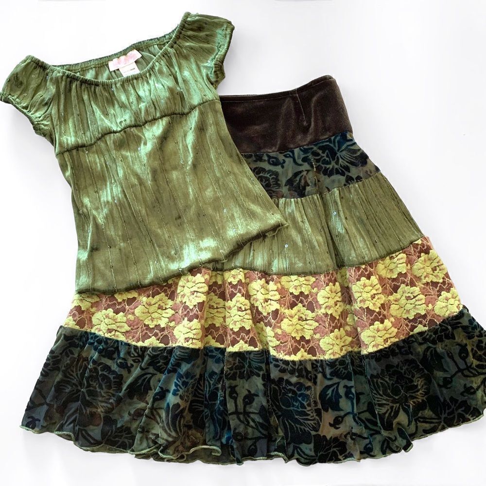 Vintage Malley Too Two Piece Velvet Sequin Top & Skirt Set